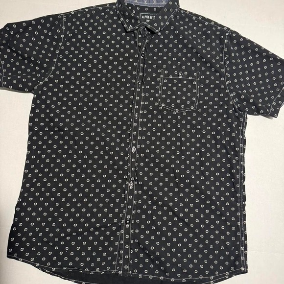 Beta House Other - Alpha Beta Men's SS Button Up Dress Shirt, Black w/Grey Design, Large